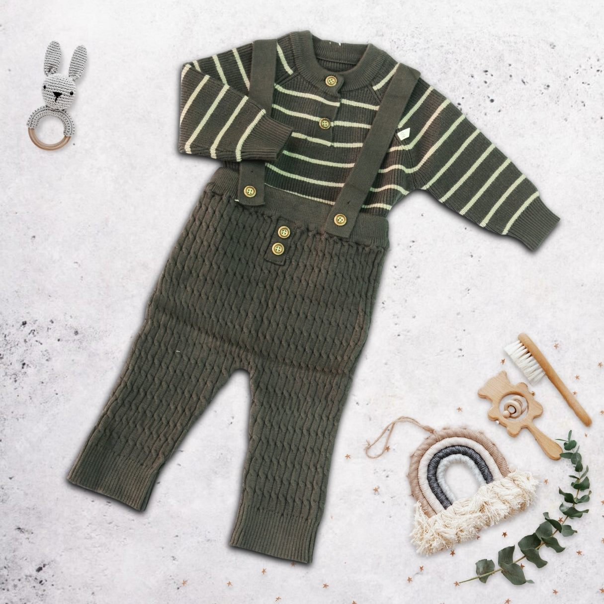 Baby Knit Romper Set with Suspenders