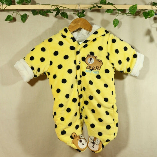 Baby Woolen Hooded Romper Yellow Bear