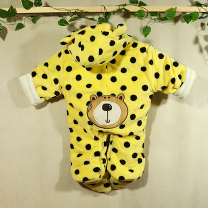 Baby Woolen Hooded Romper Yellow Bear